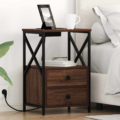 Bedside Cabinet with Charging Station Brown oak Engineered Wood