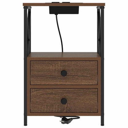 Bedside Cabinet with Charging Station Brown oak Engineered Wood