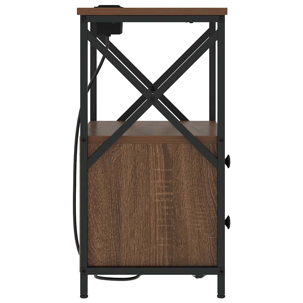 Bedside Cabinet with Charging Station Brown oak Engineered Wood