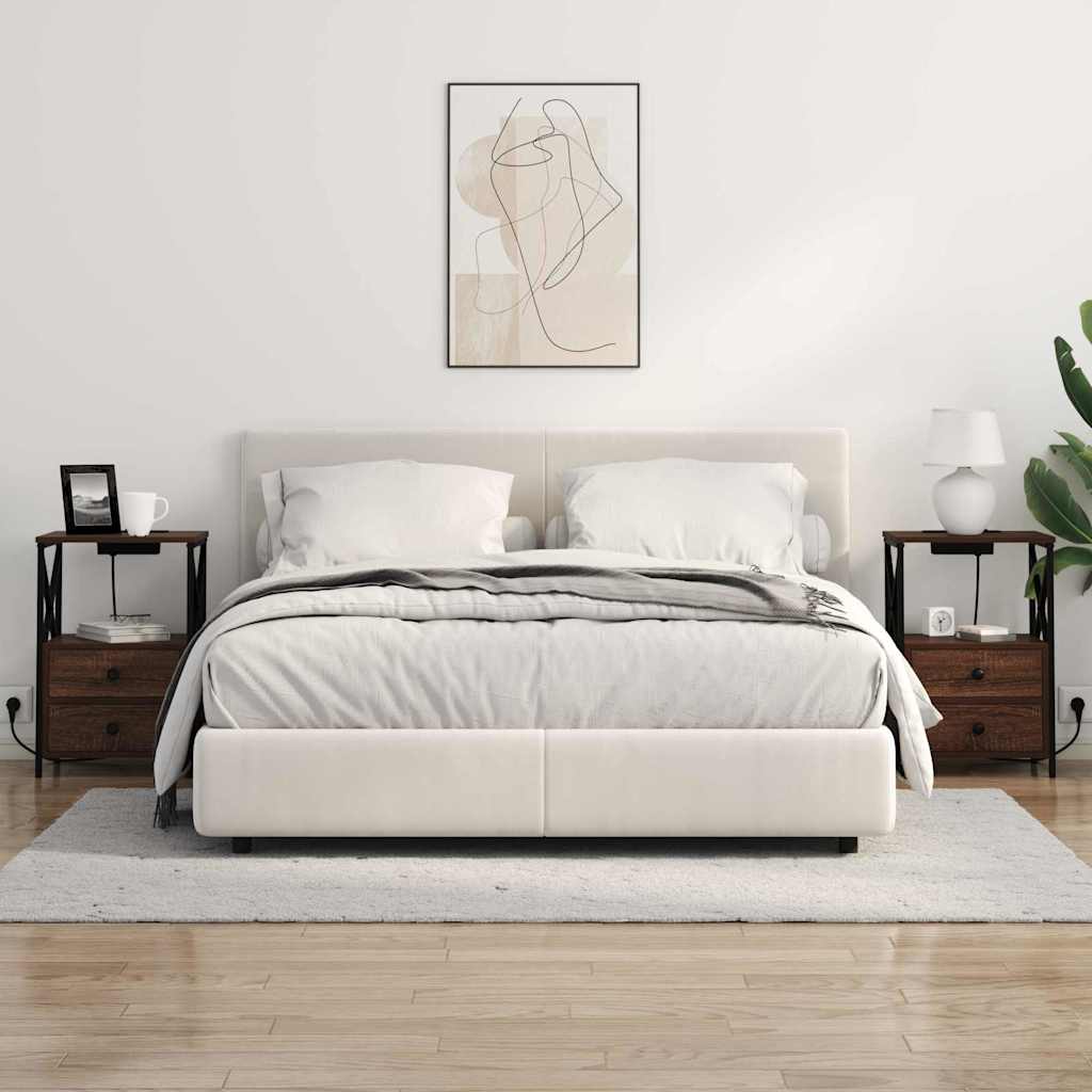 Bedside Cabinet with Charging Station Brown oak Engineered Wood