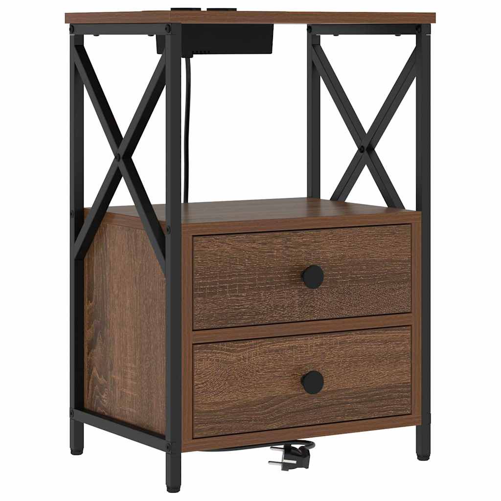 Bedside Cabinet with Charging Station Brown oak Engineered Wood