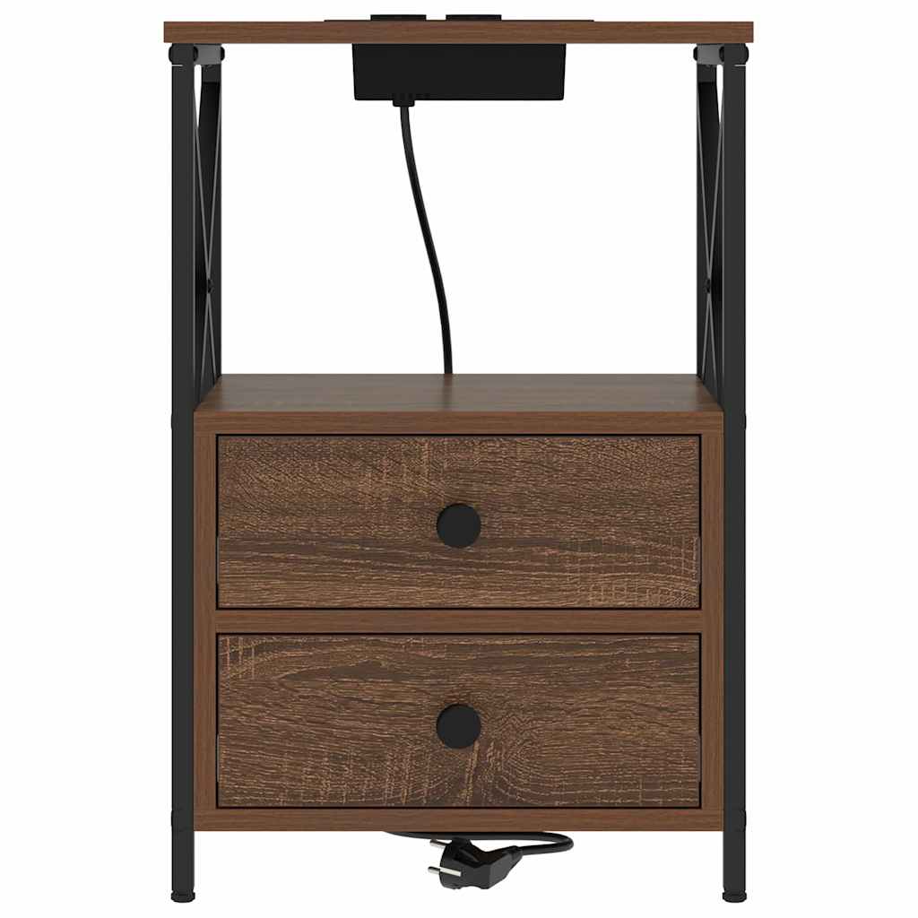 Bedside Cabinet with Charging Station Brown oak Engineered Wood