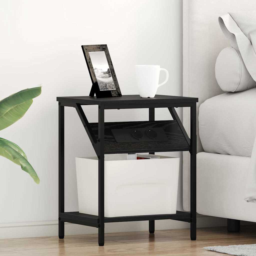 Bedside Table Black oak 38 x 30 x 48 cm Engineered wood