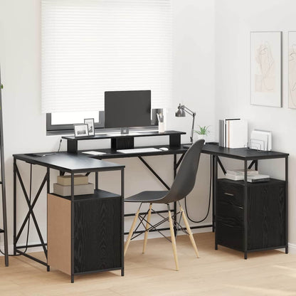 Desk with Drawer Black oak 182 x 101 x 87.5 cm Engineered wood