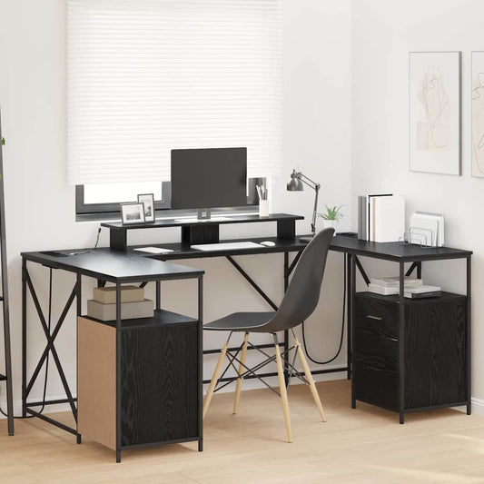 Desk with Drawer Black oak 182 x 101 x 87.5 cm Engineered wood