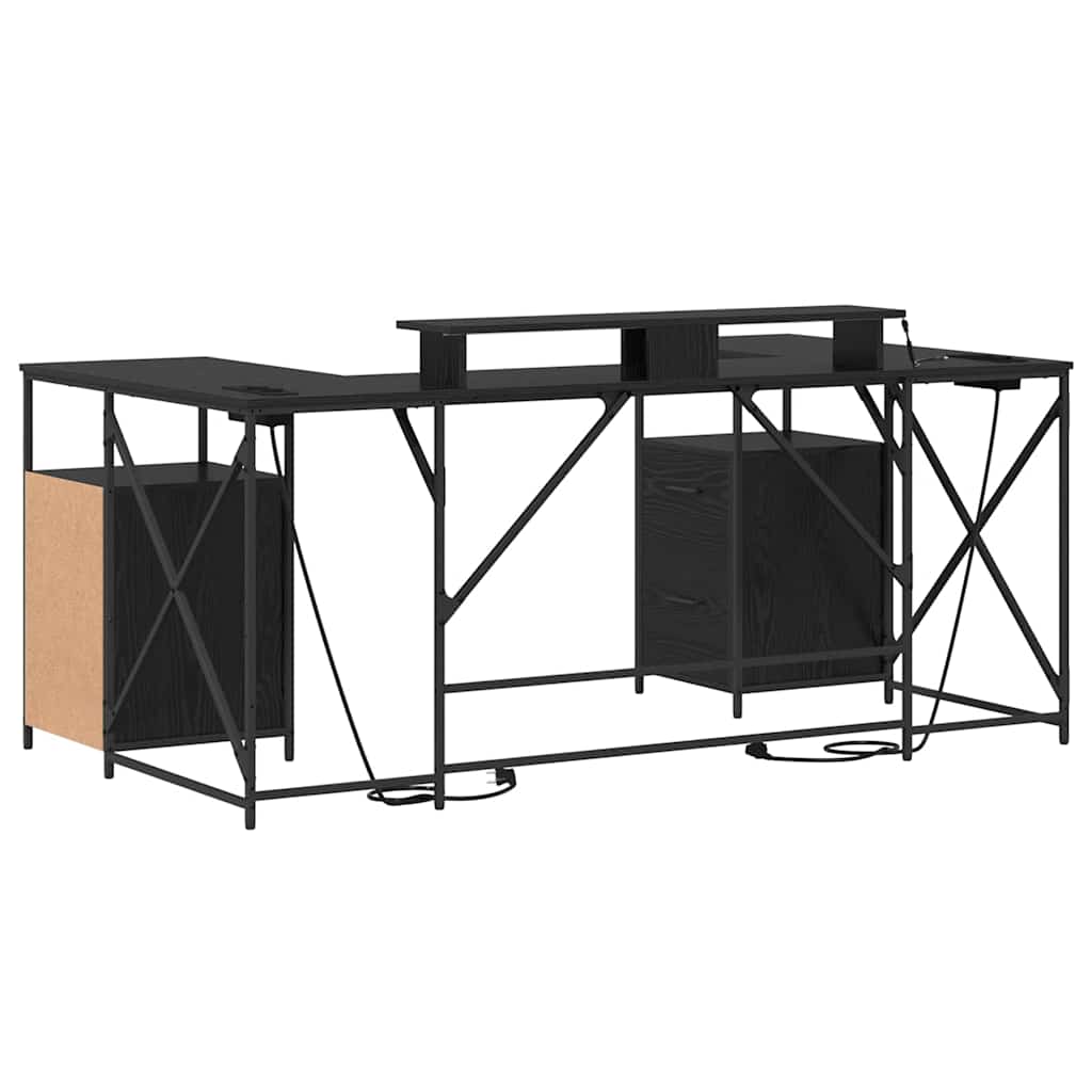 Desk with Drawer Black oak 182 x 101 x 87.5 cm Engineered wood