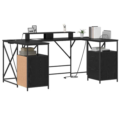 Desk with Drawer Black oak 182 x 101 x 87.5 cm Engineered wood