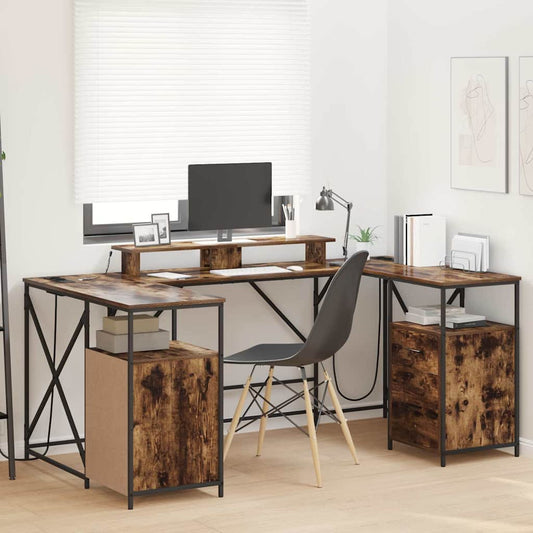 Desk with Drawer Smoked oak 182 x 101 x 87.5 cm Engineered wood
