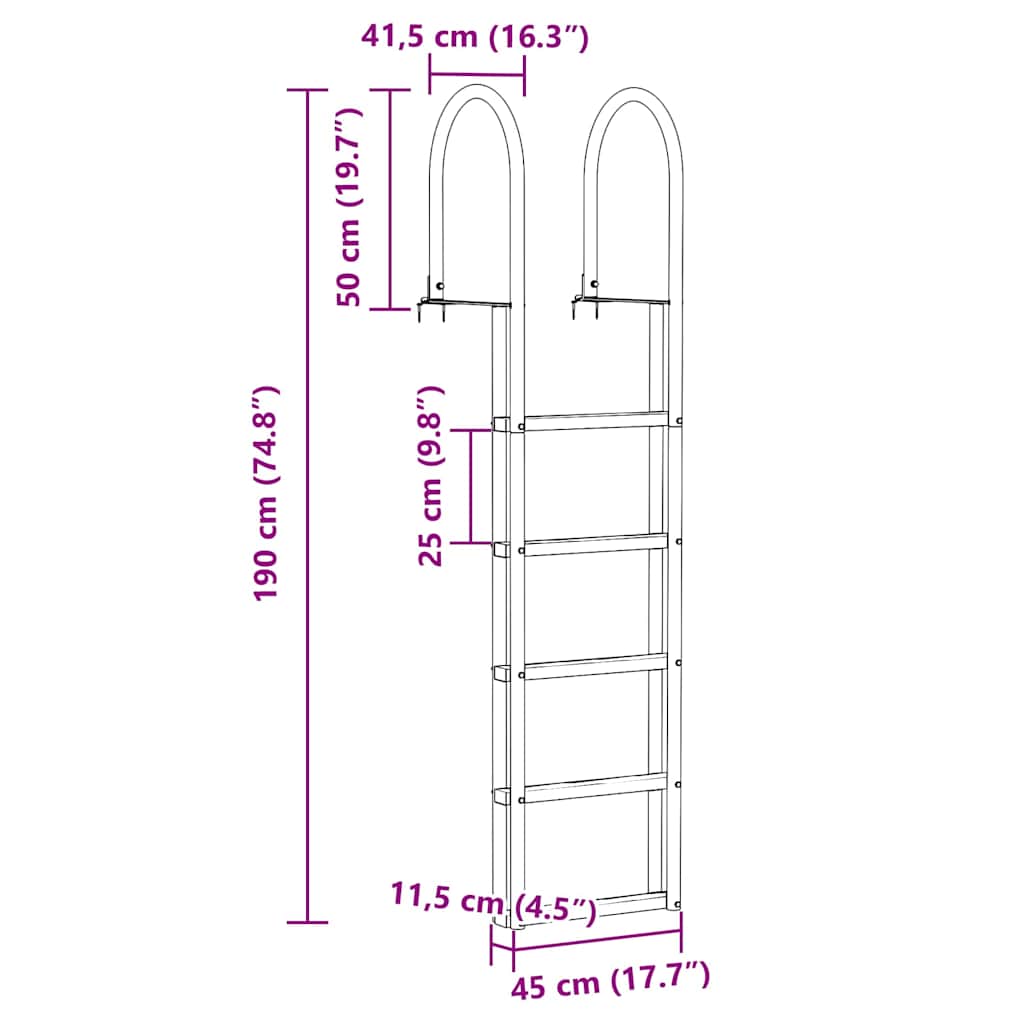 Dock Ladder 5-Steps Silver 45 x 11.5 x 190 cm Aluminum