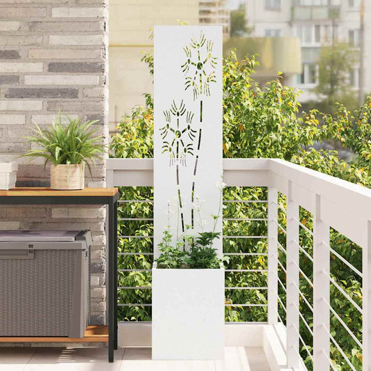 Garden Planter with Decorative Panel White 32 x 140 cm