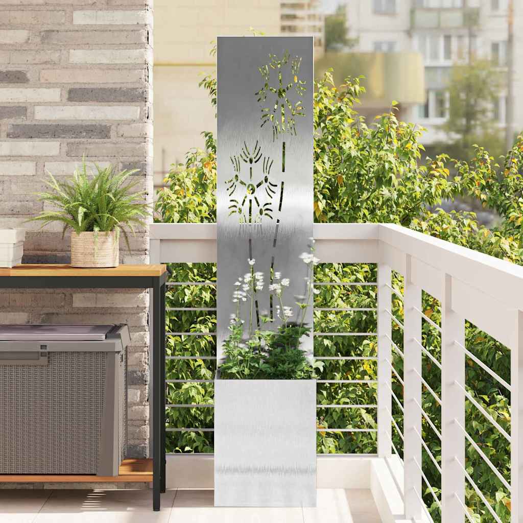 Garden Privacy Screen Floral Sliver 32 x 140 cm Stainless steel