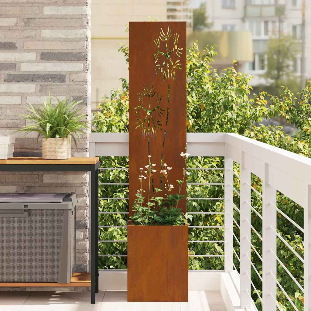Garden Privacy Screen Floral Rusty 32 x 140 cm Weathering steel