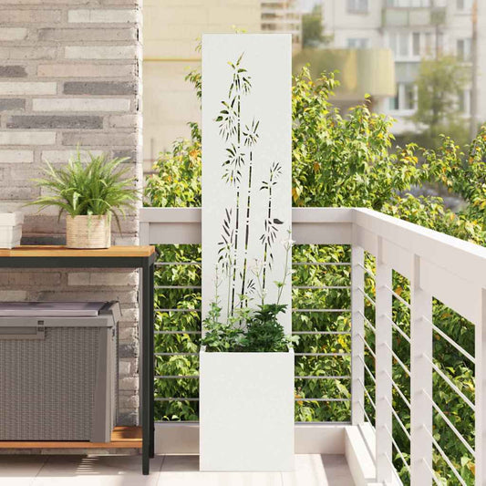 Garden Planter with Decorative Panel White 32 x 140 cm