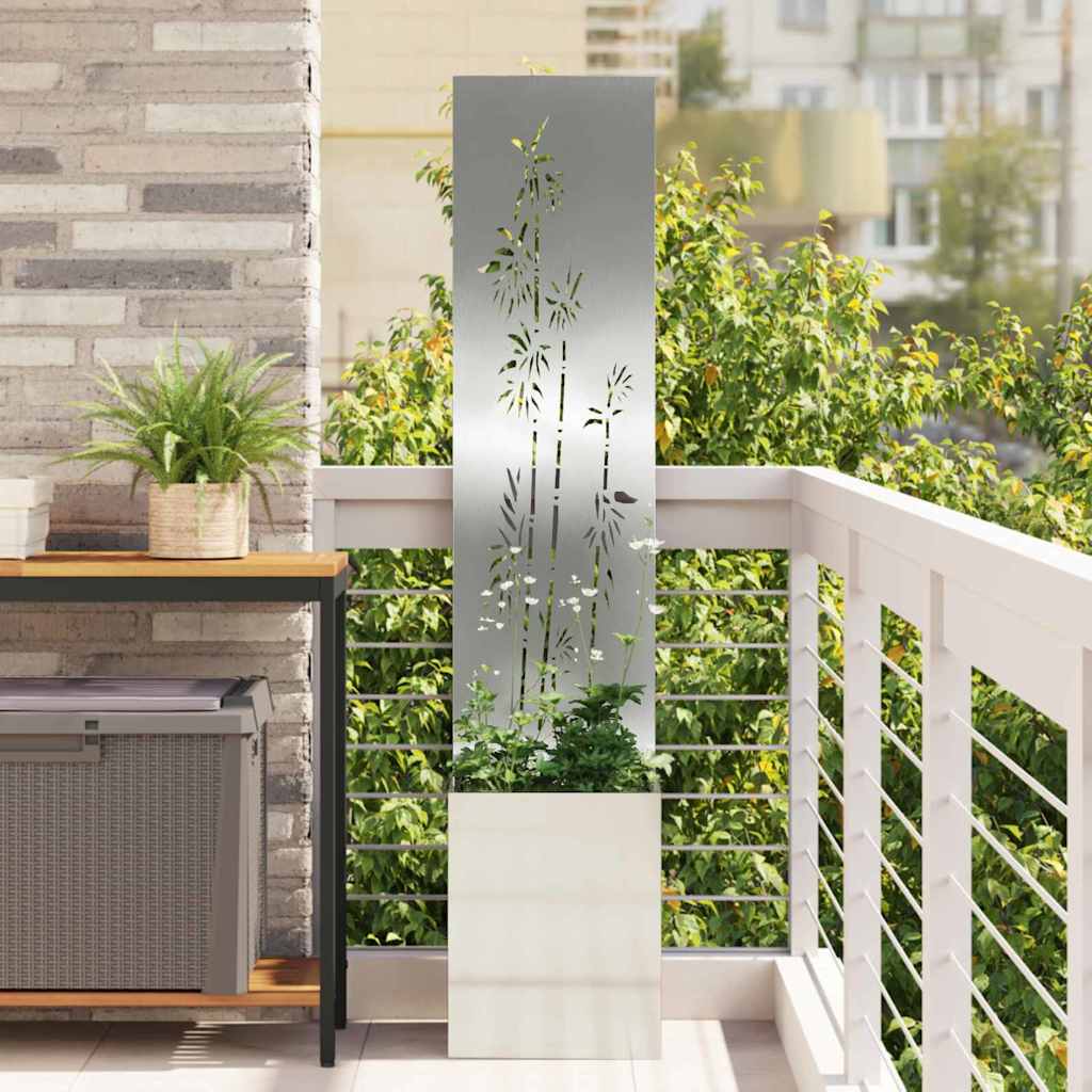 Garden Planter with Decorative Panel Silver 32 x 140 cm