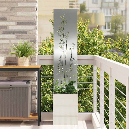 Garden Planter with Decorative Panel Silver 32 x 140 cm