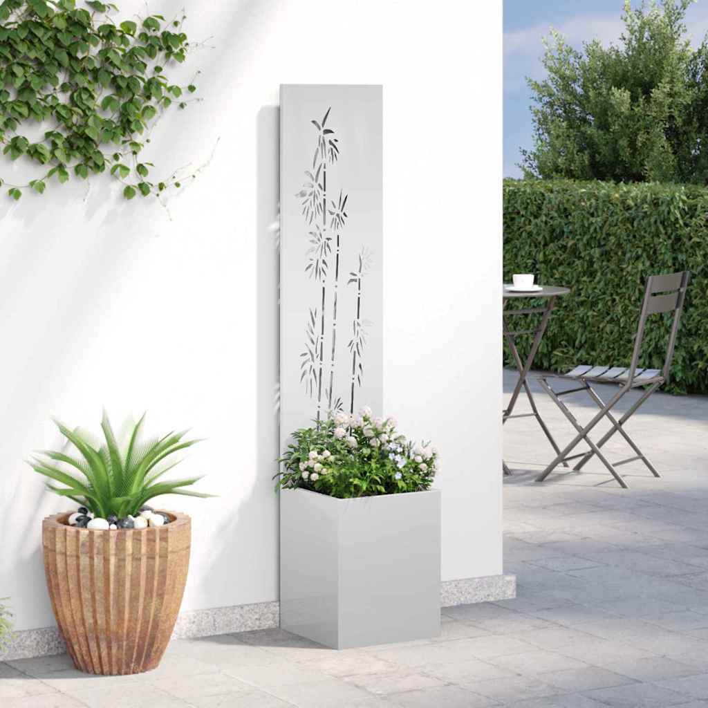 Garden Planter with Decorative Panel Silver 32 x 140 cm