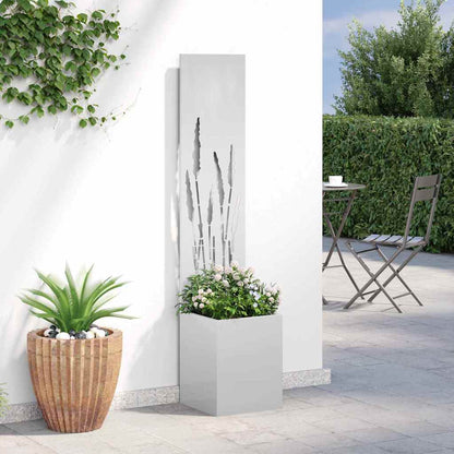 Garden Planter with Decorative Panel Silver 32 x 140 cm