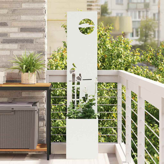 Garden Planter with Decorative Panel White 32 x 140 cm