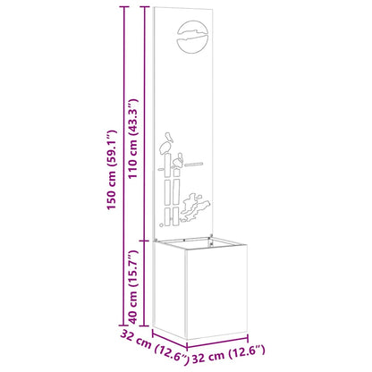 Garden Planter with Decorative Panel White 32 x 140 cm