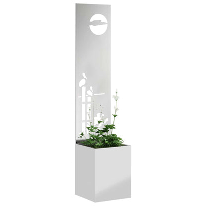 Garden Planter with Decorative Panel Silver 32 x 140 cm