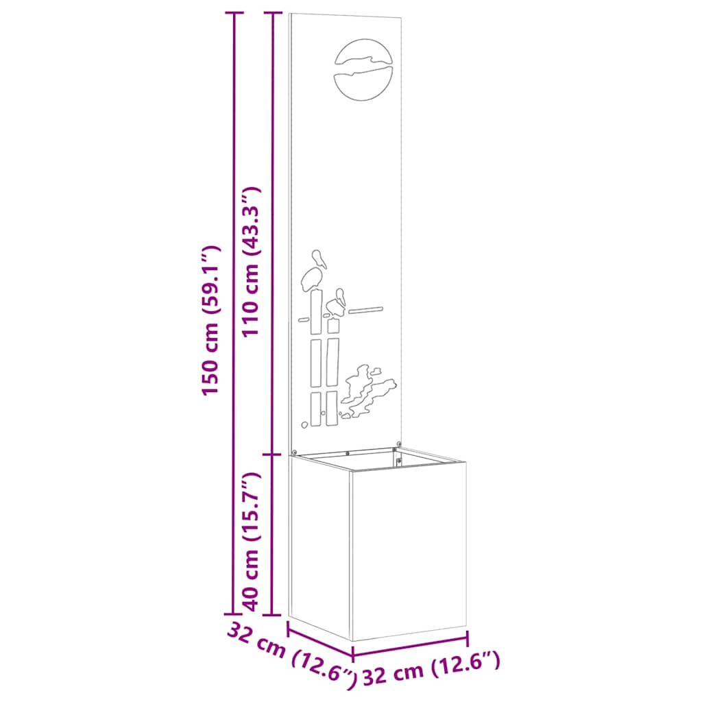 Garden Planter with Decorative Panel Silver 32 x 140 cm