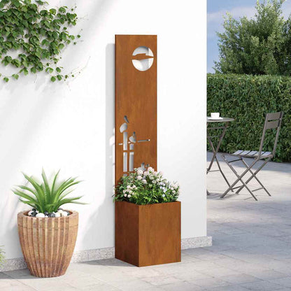 Garden Planter with Decorative Panel Rusty 32 x 140 cm