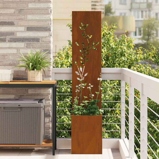 Garden Privacy Screen Floral Rusty 32 x 140 cm Weathering steel