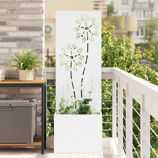 Garden Planter with Decorative Panel White 50 x 140 cm