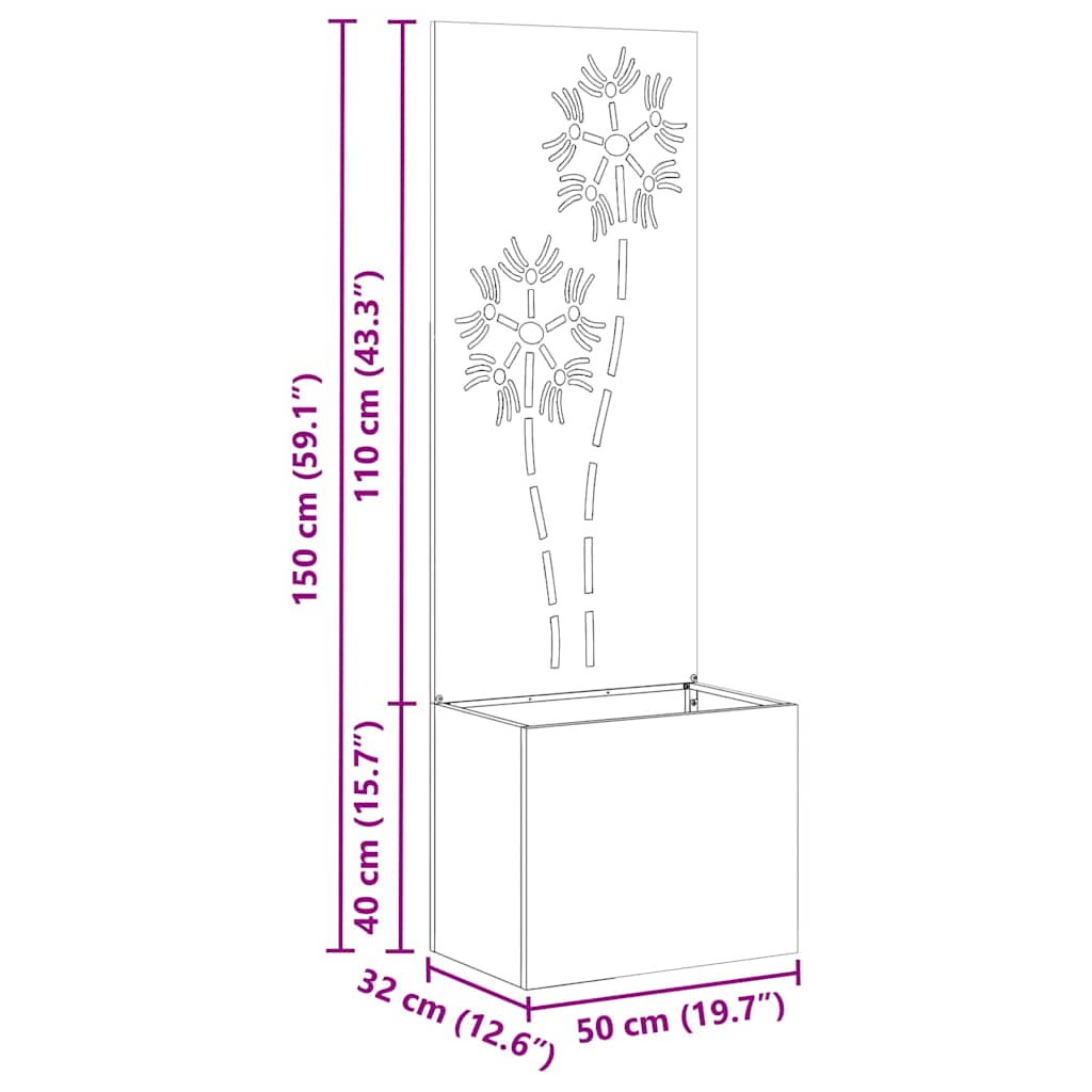 Garden Planter with Decorative Panel White 50 x 140 cm