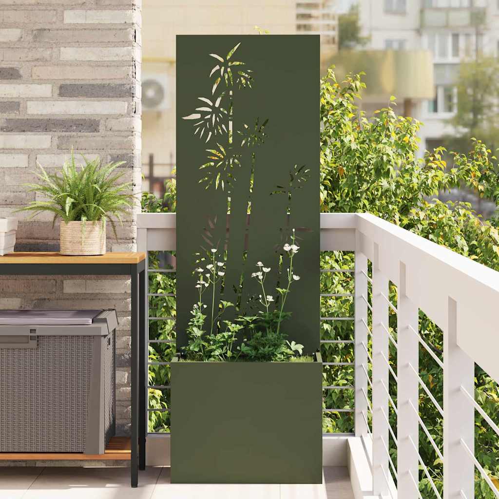 Garden Planter with Decorative Panel Olive green 50 x 140 cm