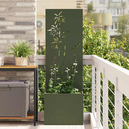 Garden Planter with Decorative Panel Olive green 50 x 140 cm