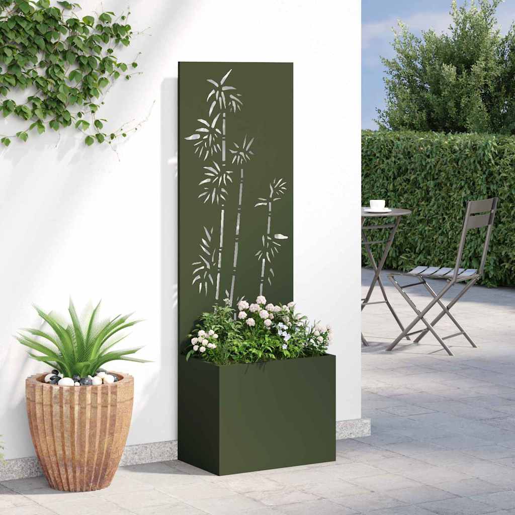 Garden Planter with Decorative Panel Olive green 50 x 140 cm