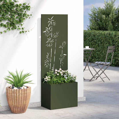 Garden Planter with Decorative Panel Olive green 50 x 140 cm