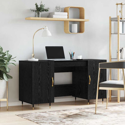 Desk with Shelf Black oak 140 x 50 x 75 cm Engineered wood