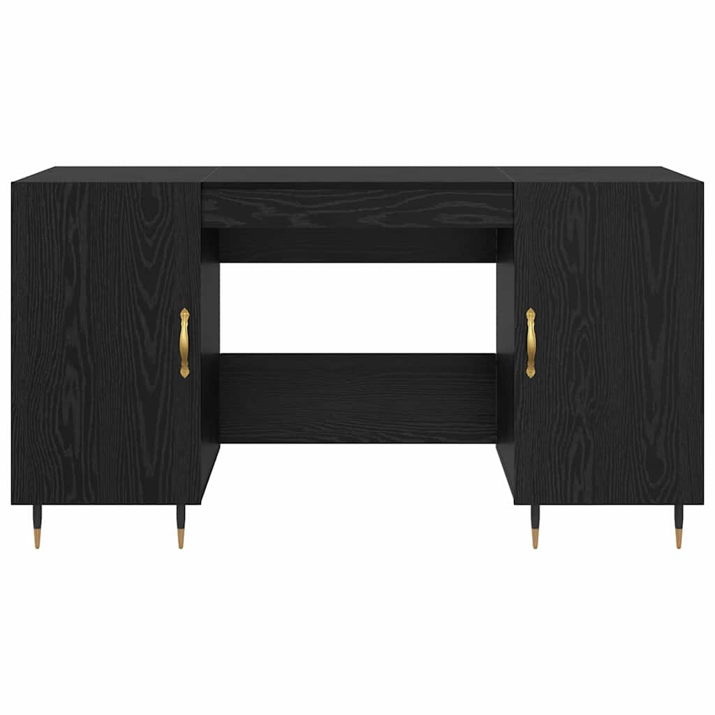 Desk with Shelf Black oak 140 x 50 x 75 cm Engineered wood