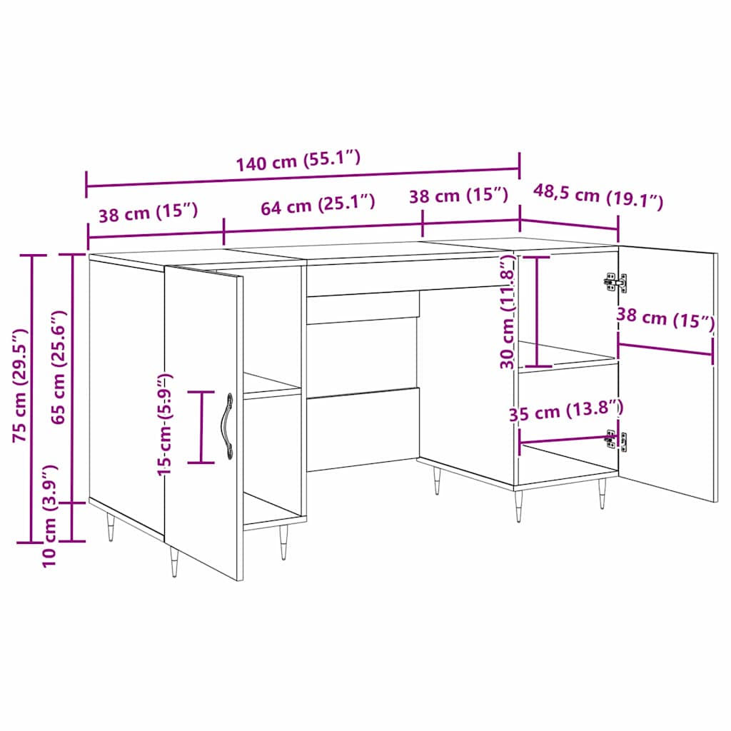 Desk with Shelf Black oak 140 x 50 x 75 cm Engineered wood