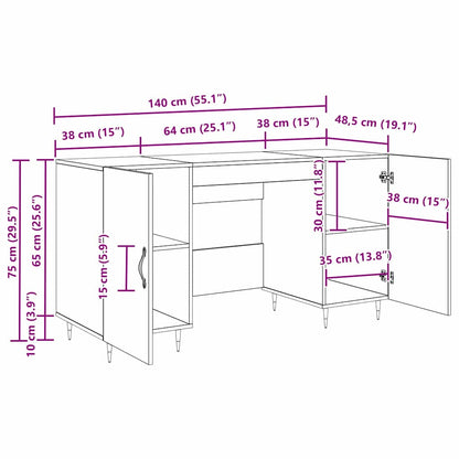 Desk with Shelf Black oak 140 x 50 x 75 cm Engineered wood