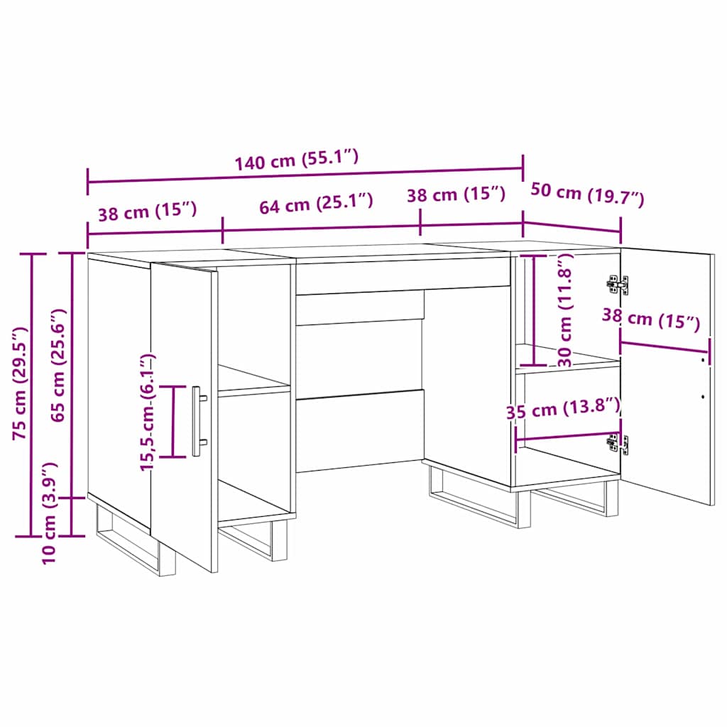 Desk with Shelf Old wood 140 x 50 x 75 cm Engineered wood