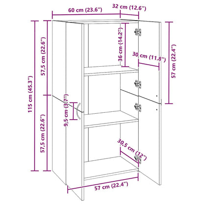Office Cabinet Black oak 60 x 32 x 115 cm Engineered wood