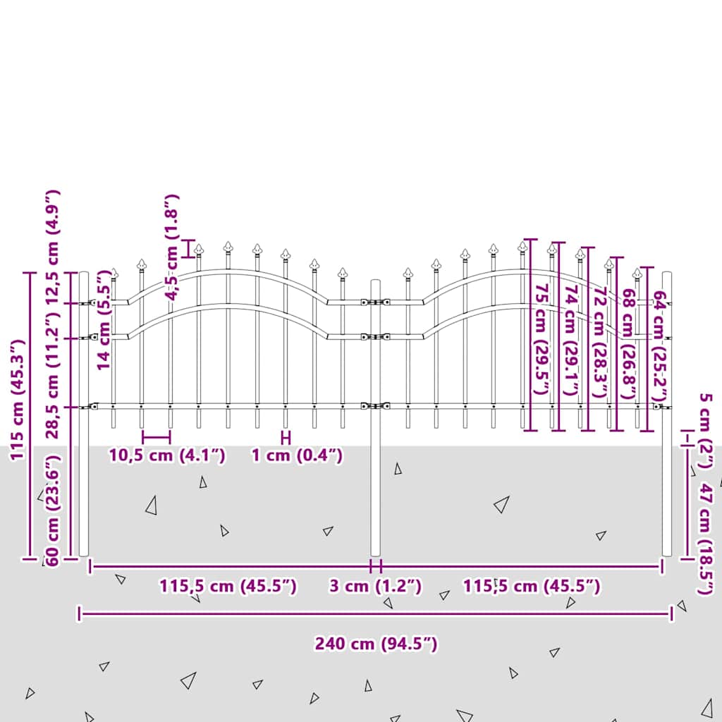 Garden Fence Grey 115 cm Powder-coated steel