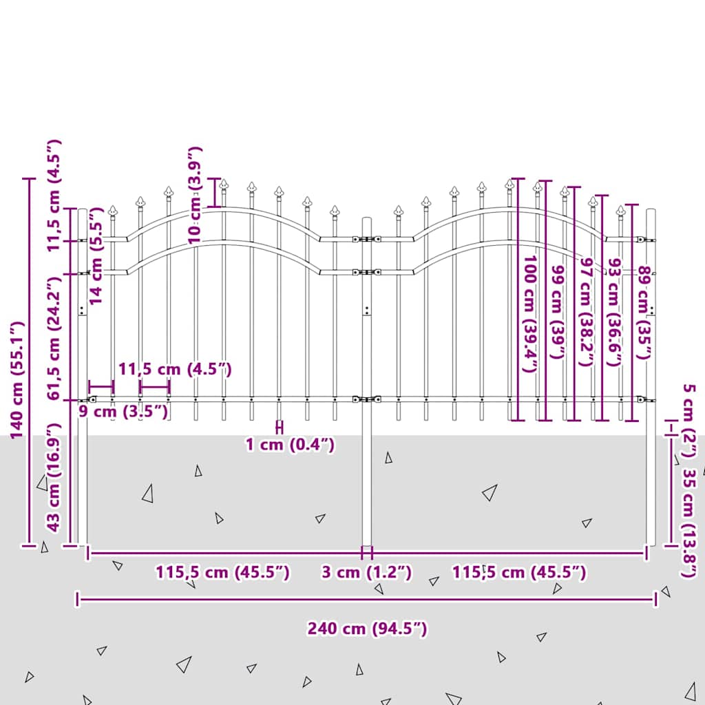 Garden Fence Grey 140 cm Powder-coated steel