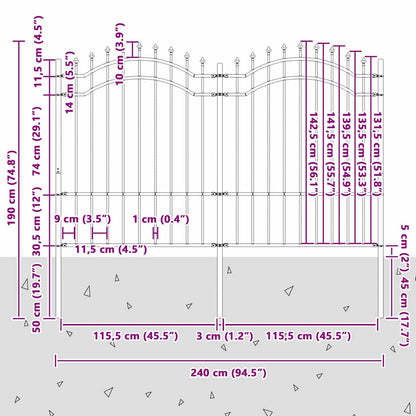 Garden Fence Grey 190 cm Powder-coated steel