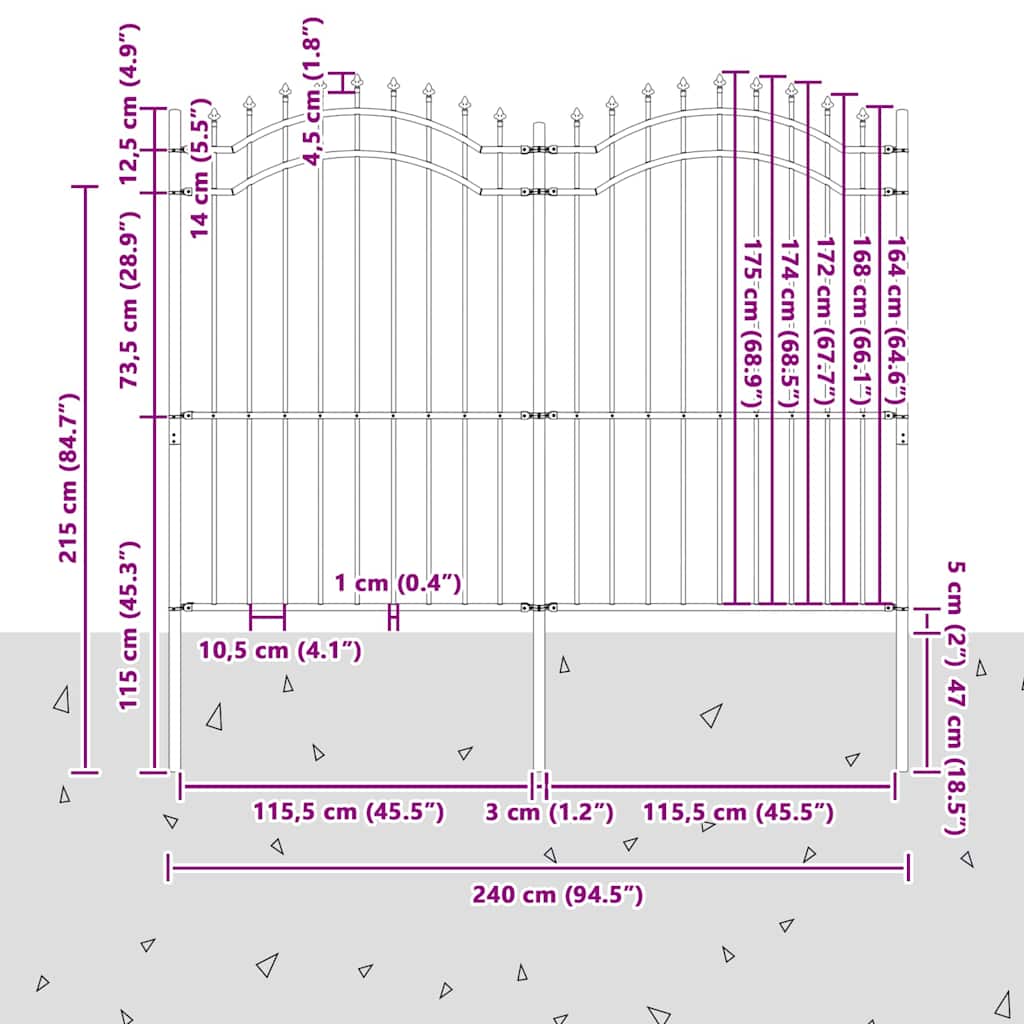 Garden Fence Grey 215 cm Powder-coated steel