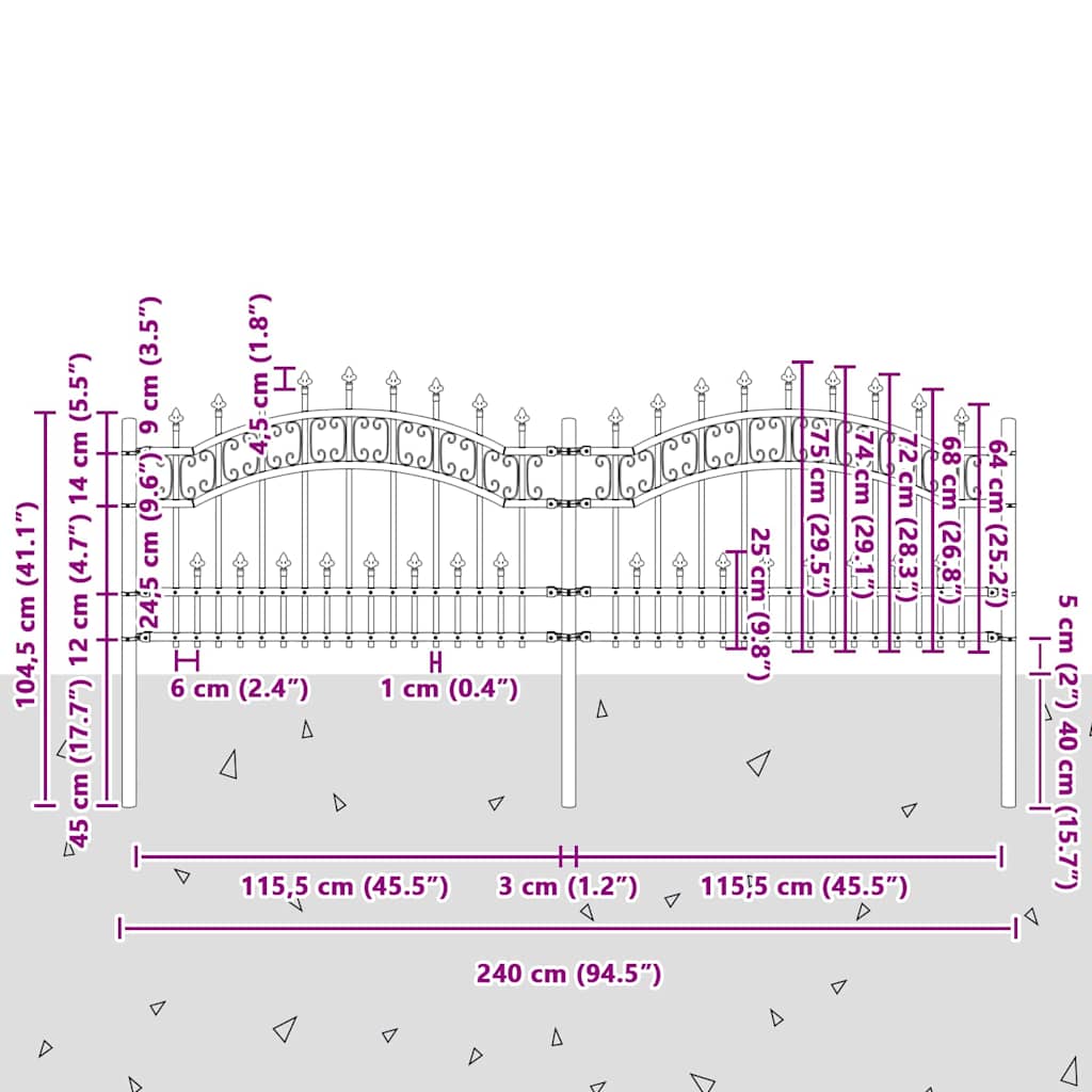 Garden Fence Grey 115 cm Powder-coated steel