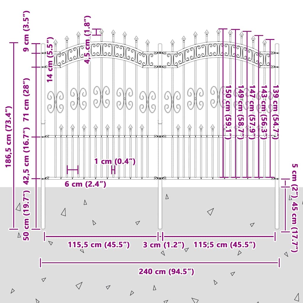 Garden Fence Grey 190 cm Powder-coated steel