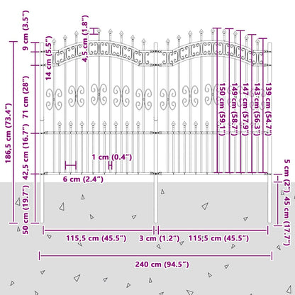 Garden Fence Grey 190 cm Powder-coated steel