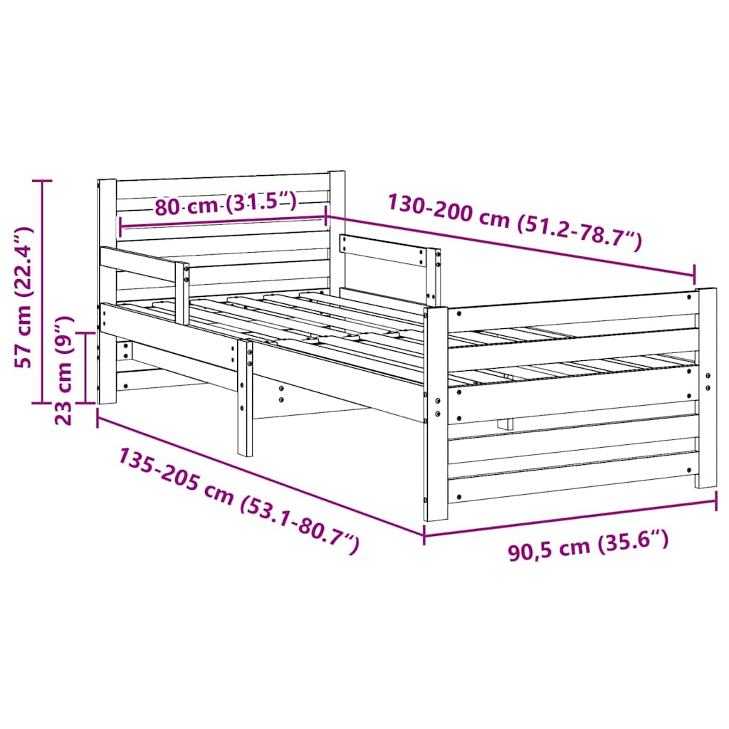 Extendable Bed Frame for Kids Other White 80 x 130 / 165 / 200 cm