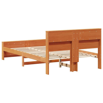 Bed Frame with Headboard Wax brown 135 x 190 cm Solid pine wood