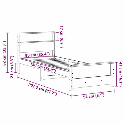 Bed Frame with Headboard White 90 x 190 cm Solid pine wood