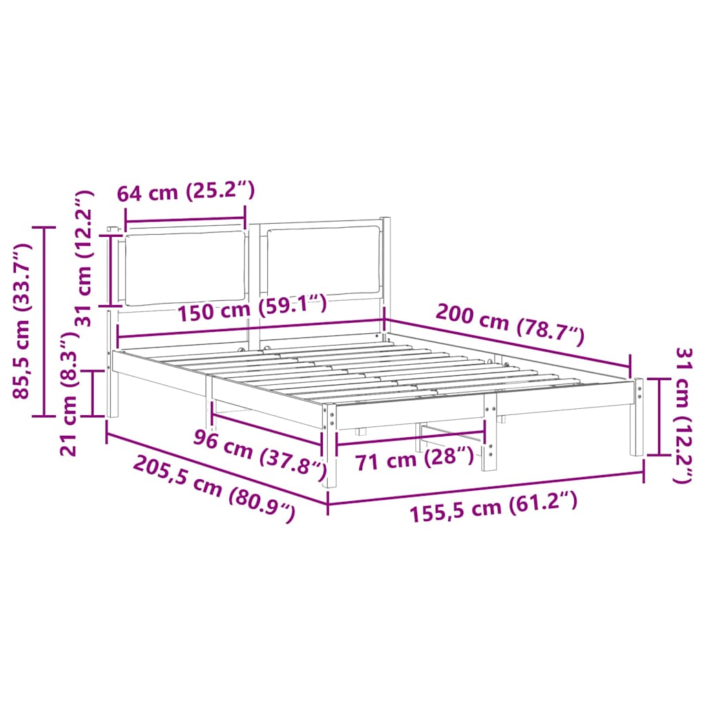 Bed Frame Light Grey 150 x 200 cm Solid Pine Wood